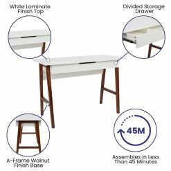 Best Pirce 👍 Flash Furniture Wooden Computer Desk In White And Walnut 🥰 -Cheap Executive Store 2283410 17 L