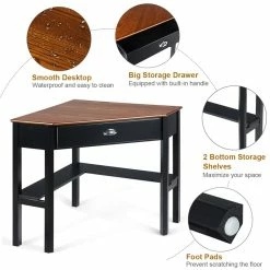 Best Sale 🌟 Costway Contemporary Pine And MDF Corner Computer Desk In Coffee ✔️ -Cheap Executive Store 2301127 3 L