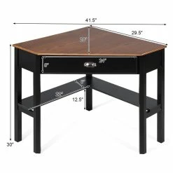 Best Sale 🌟 Costway Contemporary Pine And MDF Corner Computer Desk In Coffee ✔️ -Cheap Executive Store 2301127 4 L