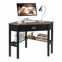 Best Sale 🌟 Costway Contemporary Pine And MDF Corner Computer Desk In Coffee ✔️