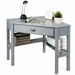 Cheapest 💯 Costway Contemporary Pine And MDF Corner Computer Desk In Gray 🌟 -Cheap Executive Store 2301128 2 L