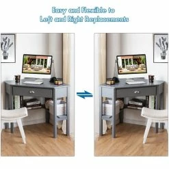 Cheapest 💯 Costway Contemporary Pine And MDF Corner Computer Desk In Gray 🌟 -Cheap Executive Store 2301128 4 L