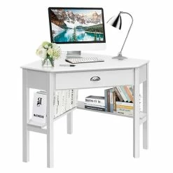 Buy 💯 Costway Contemporary MDF And Pine Wood Corner Computer Desk In White 😍 -Cheap Executive Store 2301348 2 L