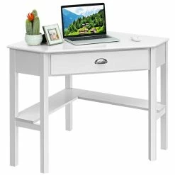 Buy 💯 Costway Contemporary MDF And Pine Wood Corner Computer Desk In White 😍 -Cheap Executive Store 2301348 3 L