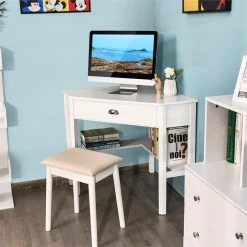 Buy 💯 Costway Contemporary MDF And Pine Wood Corner Computer Desk In White 😍 -Cheap Executive Store 2301348 5 L