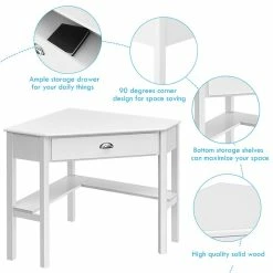 Buy 💯 Costway Contemporary MDF And Pine Wood Corner Computer Desk In White 😍 -Cheap Executive Store 2301348 8 L