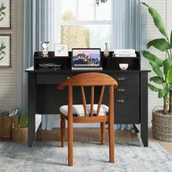 Discount 😍 Costway Contemporary MDF Computer Desk With 3 Side Drawers In Black Finish 🌟 -Cheap Executive Store 2301534 8 L