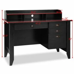 Discount 😍 Costway Contemporary MDF Computer Desk With 3 Side Drawers In Black Finish 🌟 -Cheap Executive Store 2301534 9 L