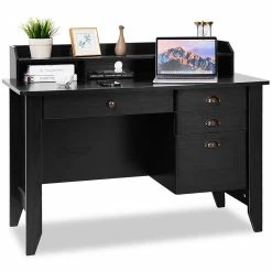 Brand new 🥰 Costway Contemporary MDF Computer Desk With 3 Side Drawers In Black 🔥 -Cheap Executive Store 2301537 6 L