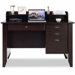 New 💯 Costway Contemporary MDF Computer Desk With 3 Side Drawers In Brown 🌟 -Cheap Executive Store 2301538 7 L