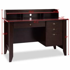New 💯 Costway Contemporary MDF Computer Desk With 3 Side Drawers In Brown 🌟 -Cheap Executive Store 2301538 9 L