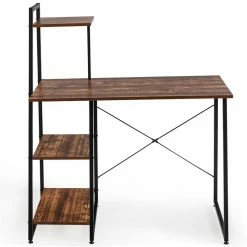 Buy 🔥 Costway Contemporary Engineered Wood Computer Desk With Shelves In Brown ⭐ -Cheap Executive Store 2326102 2 L