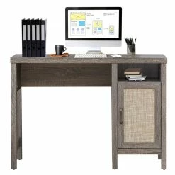 Budget 👍 Costway Contemporary Wood Computer Desk With Storage Cabinet In Oak 😉 -Cheap Executive Store 2326218 4 L