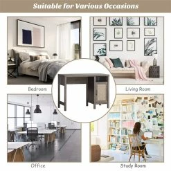 Budget 👍 Costway Contemporary Wood Computer Desk With Storage Cabinet In Oak 😉 -Cheap Executive Store 2326218 8 L