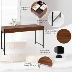 Wholesale 🌟 Costway 2-drawer Contemporary Engineered Wood Computer Desk In Brown 🎉 -Cheap Executive Store 2326260 4 L