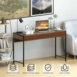 Wholesale 🌟 Costway 2-drawer Contemporary Engineered Wood Computer Desk In Brown 🎉 -Cheap Executive Store 2326260 5 L