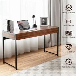 Wholesale 🌟 Costway 2-drawer Contemporary Engineered Wood Computer Desk In Brown 🎉 -Cheap Executive Store 2326260 6 L