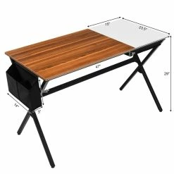 Best deal 🥰 Costway Contemporary Wood Computer Desk With Drawer & Storage Bag In Walnut ✔️ -Cheap Executive Store 2326294 10 L