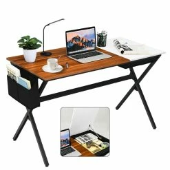 Best deal 🥰 Costway Contemporary Wood Computer Desk With Drawer & Storage Bag In Walnut ✔️ -Cheap Executive Store 2326294 3 L