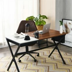 Best deal 🥰 Costway Contemporary Wood Computer Desk With Drawer & Storage Bag In Walnut ✔️ -Cheap Executive Store 2326294 4 L