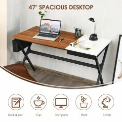 Best deal 🥰 Costway Contemporary Wood Computer Desk With Drawer & Storage Bag In Walnut ✔️ -Cheap Executive Store 2326294 5 L