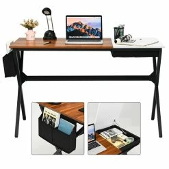 Best deal 🥰 Costway Contemporary Wood Computer Desk With Drawer & Storage Bag In Walnut ✔️ -Cheap Executive Store 2326294 8 L