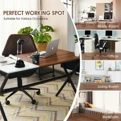 Best deal 🥰 Costway Contemporary Wood Computer Desk With Drawer & Storage Bag In Walnut ✔️ -Cheap Executive Store 2326294 9 L