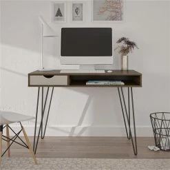 New ⌛ Ameriwood Home Novogratz Concord Computer Desk With Storage In Brown Oak/Gray ❤️ -Cheap Executive Store 2385336 2 L