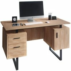 Cheapest ✔️ Techni Mobili Modern Wooden Computer Desk With Storage In Walnut 👏 -Cheap Executive Store 2385406 2 L