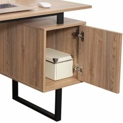 Cheapest ✔️ Techni Mobili Modern Wooden Computer Desk With Storage In Walnut 👏 -Cheap Executive Store 2385406 6 L