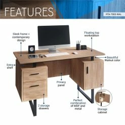 Cheapest ✔️ Techni Mobili Modern Wooden Computer Desk With Storage In Walnut 👏 -Cheap Executive Store 2385406 7 L