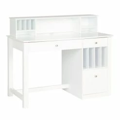 Promo ✔️ Walker Edison Wood Writing Desk With Hutch In White 🤩