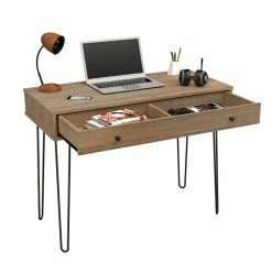 Cheap 🛒 Inval America Inval 1 Drawer Computer Desk With Hairpin Legs In Brown Amaretto ✨ -Cheap Executive Store 2398443 10 L