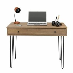 Cheap 🛒 Inval America Inval 1 Drawer Computer Desk With Hairpin Legs In Brown Amaretto ✨ -Cheap Executive Store 2398443 11 L