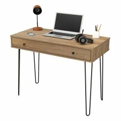 Cheap 🛒 Inval America Inval 1 Drawer Computer Desk With Hairpin Legs In Brown Amaretto ✨ -Cheap Executive Store 2398443 12 L