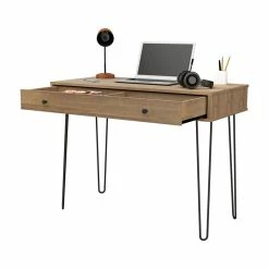Cheap 🛒 Inval America Inval 1 Drawer Computer Desk With Hairpin Legs In Brown Amaretto ✨ -Cheap Executive Store 2398443 13 L