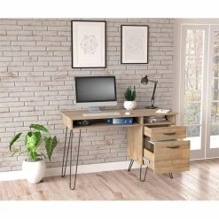 New 👏 Inval America Inval 2-Drawer Mid-Century Computer Desk In Brown Amaretto 🥰 -Cheap Executive Store 2398448 10 L