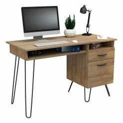 New 👏 Inval America Inval 2-Drawer Mid-Century Computer Desk In Brown Amaretto 🥰 -Cheap Executive Store 2398448 11 L