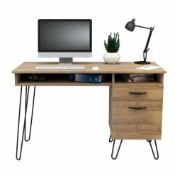 New 👏 Inval America Inval 2-Drawer Mid-Century Computer Desk In Brown Amaretto 🥰 -Cheap Executive Store 2398448 12 L