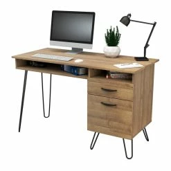 New 👏 Inval America Inval 2-Drawer Mid-Century Computer Desk In Brown Amaretto 🥰 -Cheap Executive Store 2398448 13 L
