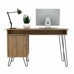 New 👏 Inval America Inval 2-Drawer Mid-Century Computer Desk In Brown Amaretto 🥰 -Cheap Executive Store 2398448 15 L