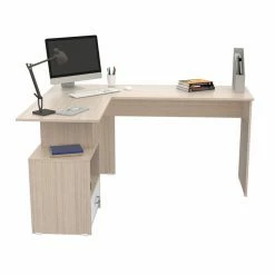 Coupon 🥰 Inval America Inval Merlin L-Shape Computer Desk With Cubby In Maple And White 😉 -Cheap Executive Store 2398456 3 L
