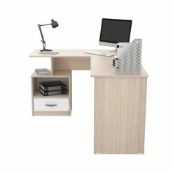 Coupon 🥰 Inval America Inval Merlin L-Shape Computer Desk With Cubby In Maple And White 😉 -Cheap Executive Store 2398456 4 L