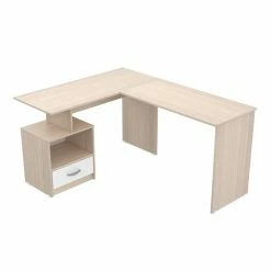 Coupon 🥰 Inval America Inval Merlin L-Shape Computer Desk With Cubby In Maple And White 😉