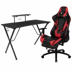 Outlet 🎉 Bowery Hill Gaming Desk And Reclining Swivel Chair In Black And Red 💯