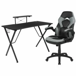 Top 10 🌟 Bowery Hill 2 Piece Gaming Desk Set With Monitor Stand In Black And Gray ⭐