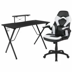 Flash Sale 🔔 Bowery Hill 2 Piece Gaming Desk Set With Monitor Stand In Black And White 🔔