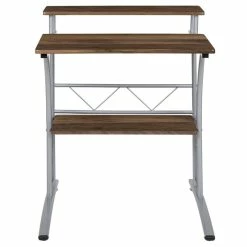 Buy 🌟 Bowery Hill Computer Desk In Rustic Walnut And Silver ✔️ -Cheap Executive Store 2405076 3 L