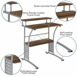 Buy 🌟 Bowery Hill Computer Desk In Rustic Walnut And Silver ✔️ -Cheap Executive Store 2405076 4 L