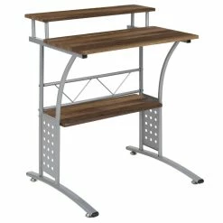 Buy 🌟 Bowery Hill Computer Desk In Rustic Walnut And Silver ✔️